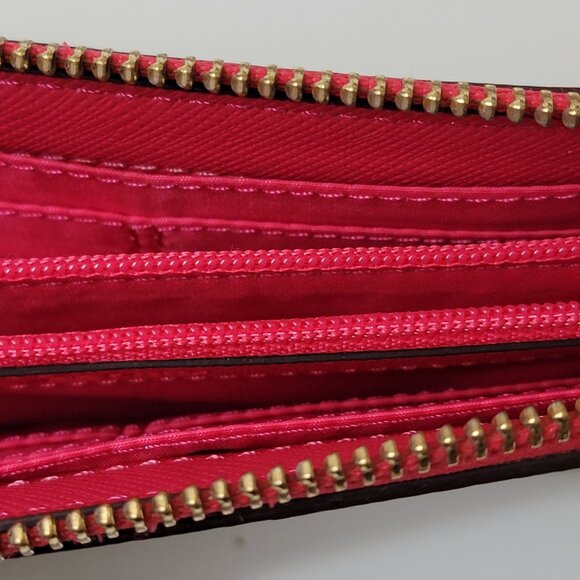 COACH Signature Canvas Wristlet Khaki Pink Zip Wallet Gold Hardware - Picture 8 of 10